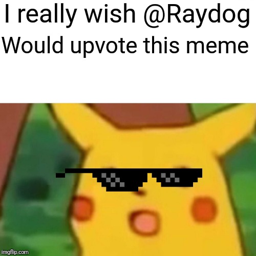 Surprised Pikachu | I really wish @Raydog; Would upvote this meme | image tagged in memes,surprised pikachu | made w/ Imgflip meme maker