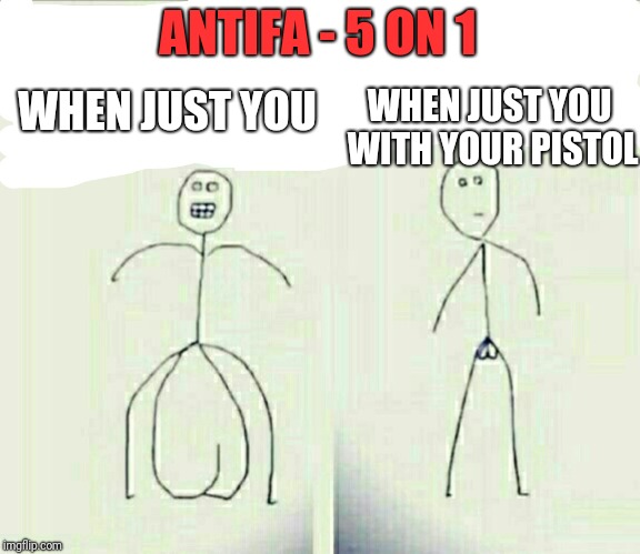 Brave v. IRL | ANTIFA - 5 ON 1 WHEN JUST YOU WHEN JUST YOU WITH YOUR PISTOL | image tagged in brave v irl | made w/ Imgflip meme maker