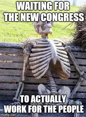 Waiting Skeleton | WAITING FOR THE NEW CONGRESS; TO ACTUALLY WORK FOR THE PEOPLE | image tagged in memes,waiting skeleton | made w/ Imgflip meme maker