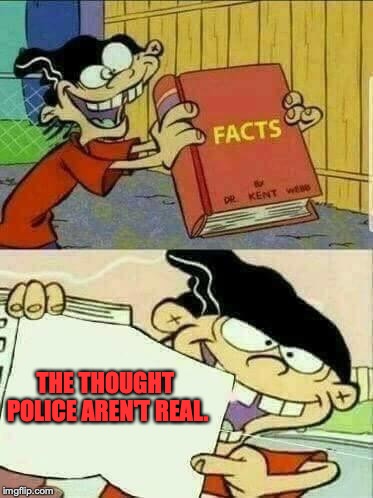 Double d facts book  | THE THOUGHT POLICE AREN'T REAL. | image tagged in double d facts book | made w/ Imgflip meme maker