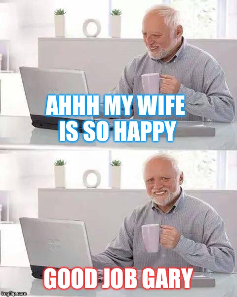 Hide the Pain Harold Meme | AHHH MY WIFE IS SO HAPPY; GOOD JOB GARY | image tagged in memes,hide the pain harold | made w/ Imgflip meme maker