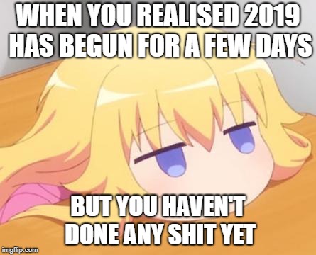 WHEN YOU REALISED 2019 HAS BEGUN FOR A FEW DAYS; BUT YOU HAVEN'T DONE ANY SHIT YET | image tagged in gabriel dropout | made w/ Imgflip meme maker