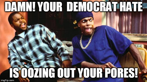 Ice Cube Damn | DAMN! YOUR  DEMOCRAT HATE; IS OOZING OUT YOUR PORES! | image tagged in ice cube damn | made w/ Imgflip meme maker