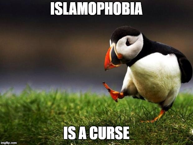 Islamophobia Is A Curse | ISLAMOPHOBIA; IS A CURSE | image tagged in memes,unpopular opinion puffin,islamophobia,curse | made w/ Imgflip meme maker