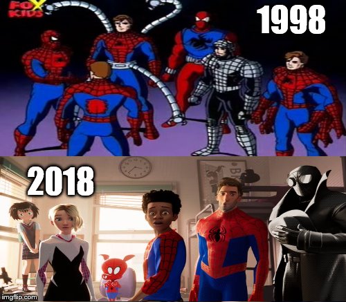 Return of the Spider-Verse | 1998; 2018 | image tagged in spiderman | made w/ Imgflip meme maker