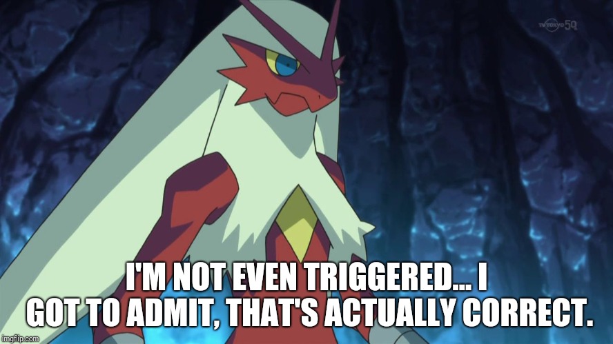 blaziken | I'M NOT EVEN TRIGGERED... I GOT TO ADMIT, THAT'S ACTUALLY CORRECT. | image tagged in blaziken | made w/ Imgflip meme maker