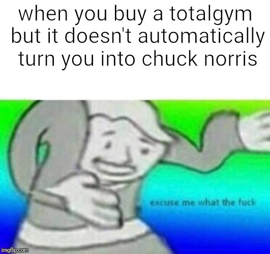 Disappointed | when you buy a totalgym but it doesn't automatically turn you into chuck norris | image tagged in fallout what thy fck,chuck norris,memes,total gym,derp,dank memes | made w/ Imgflip meme maker