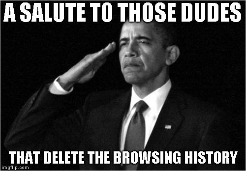obama-salute | A SALUTE TO THOSE DUDES; THAT DELETE THE BROWSING HISTORY | image tagged in obama-salute | made w/ Imgflip meme maker