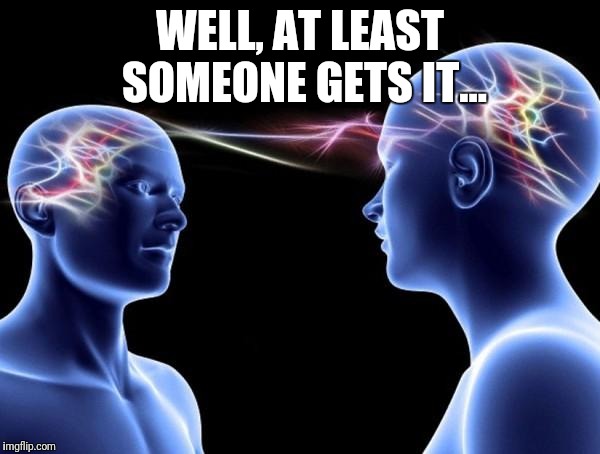 Connected Minds | WELL, AT LEAST SOMEONE GETS IT... | image tagged in connected minds,inside joke,humor,meme,memes | made w/ Imgflip meme maker