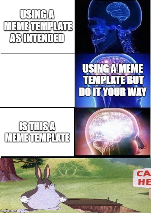 Expanding Brain Meme | USING A MEME TEMPLATE AS INTENDED; USING A MEME TEMPLATE BUT DO IT YOUR WAY; IS THIS A MEME TEMPLATE | image tagged in memes,expanding brain | made w/ Imgflip meme maker