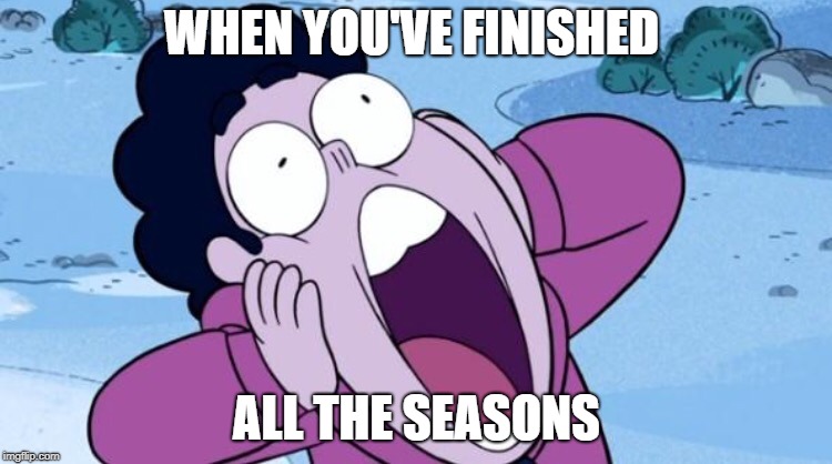 Steven Universe NOOO | WHEN YOU'VE FINISHED; ALL THE SEASONS | image tagged in steven universe nooo | made w/ Imgflip meme maker