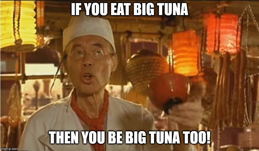 IF YOU EAT BIG TUNA; THEN YOU BE BIG TUNA TOO! | image tagged in mr kim | made w/ Imgflip meme maker