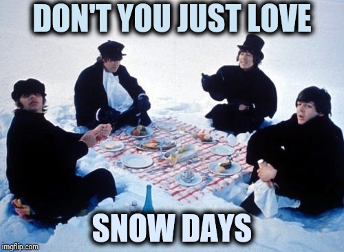 Canadian picnic | DON'T YOU JUST LOVE SNOW DAYS | image tagged in canadian picnic | made w/ Imgflip meme maker