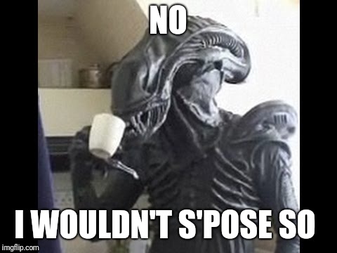 Alien cup 'o joe | NO I WOULDN'T S'POSE SO | image tagged in alien cup 'o joe | made w/ Imgflip meme maker