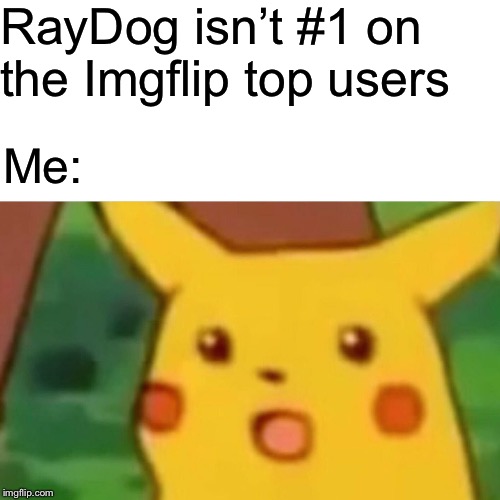 Surprised Pikachu Meme | RayDog isn’t #1 on the Imgflip top users; Me: | image tagged in memes,surprised pikachu | made w/ Imgflip meme maker