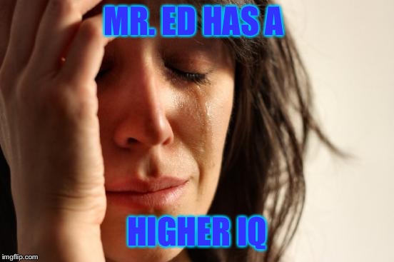 First World Problems Meme | MR. ED HAS A HIGHER IQ | image tagged in memes,first world problems | made w/ Imgflip meme maker