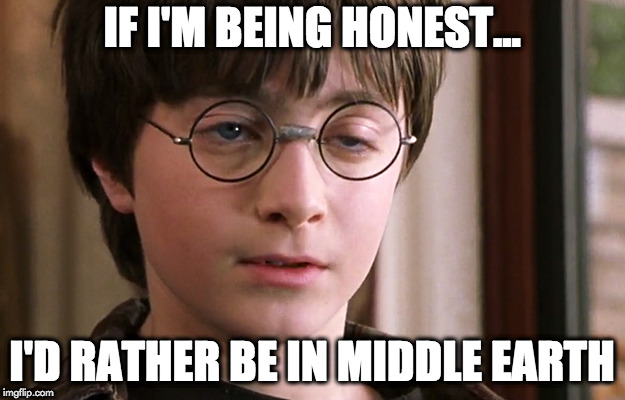 Harry Potter disillusioned  | IF I'M BEING HONEST... I'D RATHER BE IN MIDDLE EARTH | image tagged in harry potter meme | made w/ Imgflip meme maker