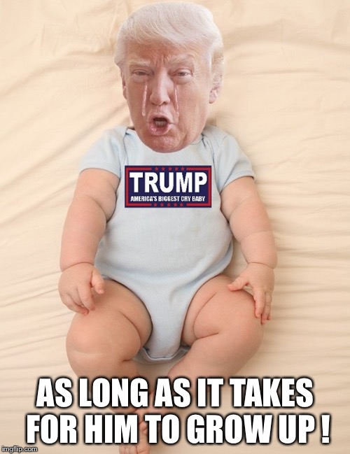 Crying Trump Baby | AS LONG AS IT TAKES FOR HIM TO GROW UP ! | image tagged in crying trump baby | made w/ Imgflip meme maker