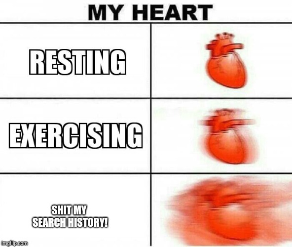 MY HEART | SHIT MY SEARCH HISTORY! | image tagged in my heart | made w/ Imgflip meme maker