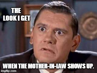The Look: Bewitched | THE LOOK I GET; WHEN THE MOTHER-IN-LAW SHOWS UP. | image tagged in funny,classics,tv show,mother in law | made w/ Imgflip meme maker