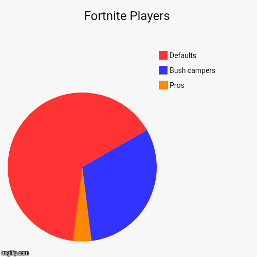 Fortnite Players | Pros, Bush campers, Defaults | image tagged in funny,pie charts | made w/ Imgflip chart maker