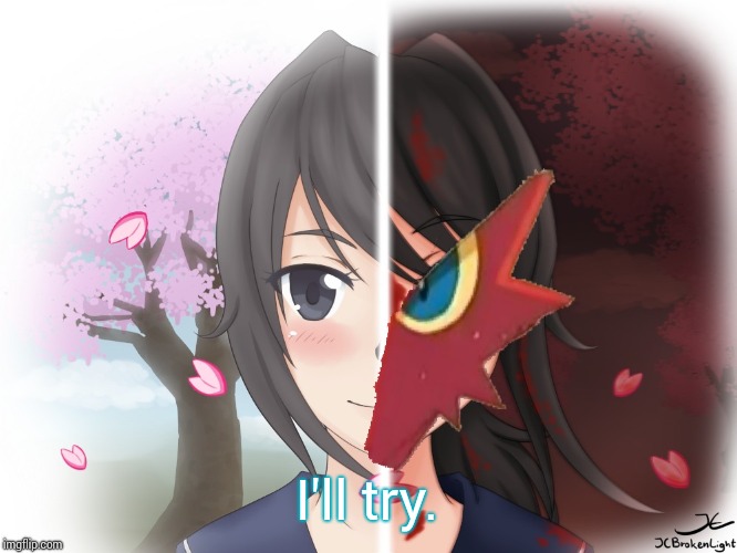 Yandere Blaziken | I'll try. | image tagged in yandere blaziken | made w/ Imgflip meme maker