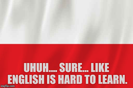 Poland | UHUH.... SURE... LIKE ENGLISH IS HARD TO LEARN. | image tagged in poland | made w/ Imgflip meme maker