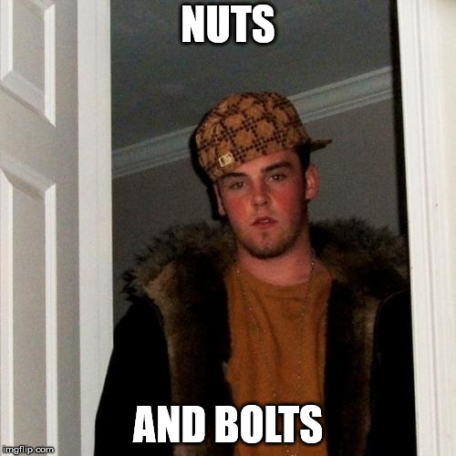 in 'n' out | NUTS; AND BOLTS | image tagged in memes,scumbag steve,deez nuts | made w/ Imgflip meme maker