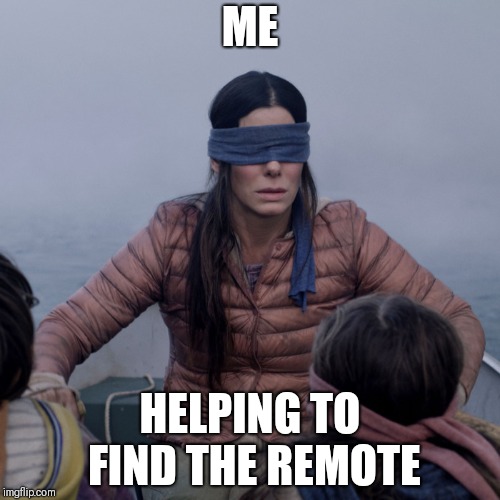 Bird Box Meme | ME; HELPING TO FIND THE REMOTE | image tagged in bird box | made w/ Imgflip meme maker