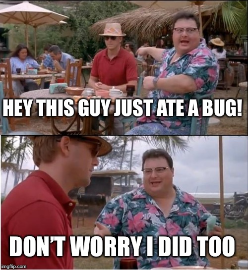 See Nobody Cares | HEY THIS GUY JUST ATE A BUG! DON’T WORRY I DID TOO | image tagged in memes,see nobody cares | made w/ Imgflip meme maker