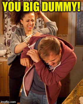 battered husband | YOU BIG DUMMY! | image tagged in battered husband | made w/ Imgflip meme maker