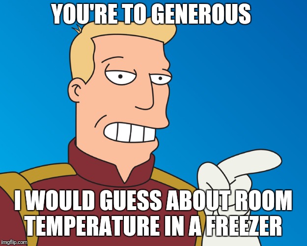 YOU'RE TO GENEROUS I WOULD GUESS ABOUT ROOM TEMPERATURE IN A FREEZER | made w/ Imgflip meme maker