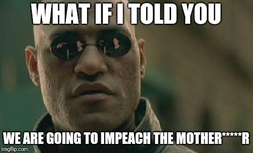 Matrix Morpheus | WHAT IF I TOLD YOU; WE ARE GOING TO IMPEACH THE MOTHER*****R | image tagged in memes,matrix morpheus | made w/ Imgflip meme maker