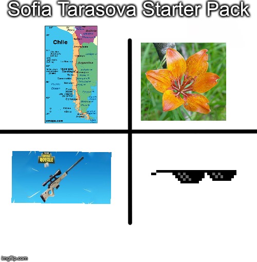 Blank Starter Pack | Sofia Tarasova Starter Pack | image tagged in memes,blank starter pack,sofia tarasova,ukraine,chile,fortnite | made w/ Imgflip meme maker