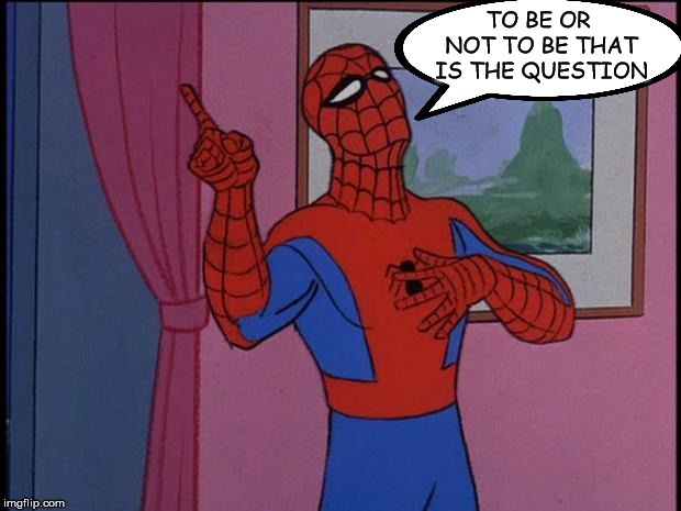 Spider Hamlet | TO BE OR NOT TO BE THAT IS THE QUESTION | image tagged in spider-man 2 | made w/ Imgflip meme maker