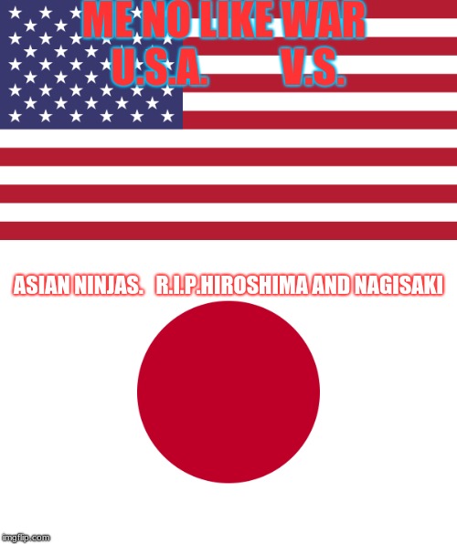 Pearl Harbor | ME NO LIKE WAR U.S.A.         V.S. ASIAN NINJAS.   R.I.P.HIROSHIMA AND NAGISAKI | image tagged in usa,japan,ww2 | made w/ Imgflip meme maker