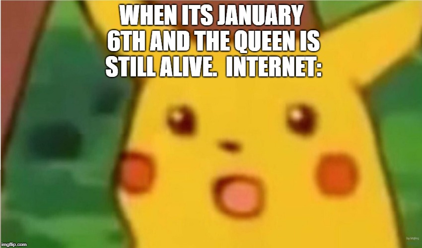 pikachu meme | WHEN ITS JANUARY 6TH AND THE QUEEN IS STILL ALIVE.

INTERNET: | image tagged in pikachu meme | made w/ Imgflip meme maker