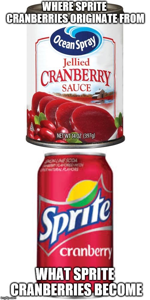 Sprite Cranberry Origin | WHERE SPRITE CRANBERRIES ORIGINATE FROM; WHAT SPRITE CRANBERRIES BECOME | image tagged in cranberry sauce,sprite cranberry,memes,funny memes | made w/ Imgflip meme maker