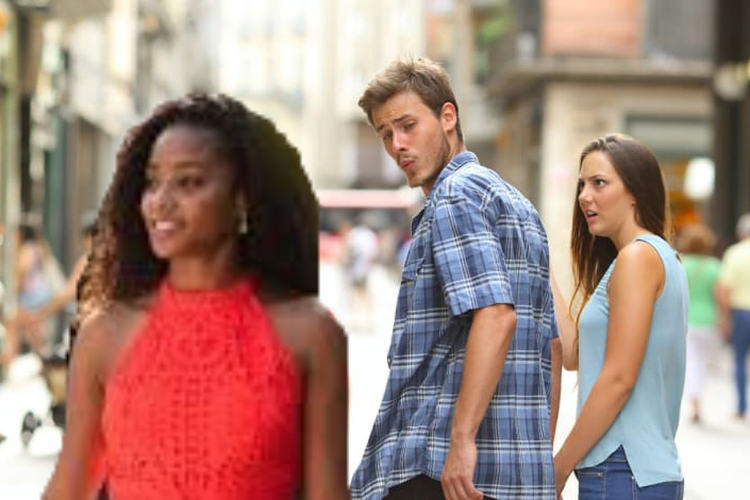 Distracted Boyfriend (interracial) Blank Meme Template