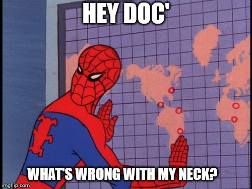 spiderman map | HEY DOC'; WHAT'S WRONG WITH MY NECK? | image tagged in spiderman map | made w/ Imgflip meme maker
