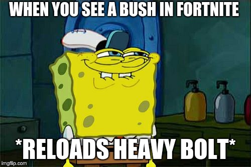 Don't You Squidward | WHEN YOU SEE A BUSH IN FORTNITE; *RELOADS HEAVY BOLT* | image tagged in memes,dont you squidward | made w/ Imgflip meme maker