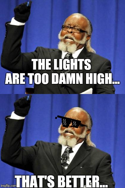 THE LIGHTS ARE TOO DAMN HIGH... THAT'S BETTER... | image tagged in memes,too damn high,joke,meme,memes,humor | made w/ Imgflip meme maker