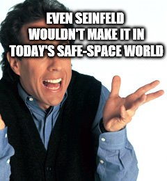 Jerry Seinfeld What's the Deal | EVEN SEINFELD WOULDN'T MAKE IT IN TODAY'S SAFE-SPACE WORLD | image tagged in jerry seinfeld what's the deal | made w/ Imgflip meme maker