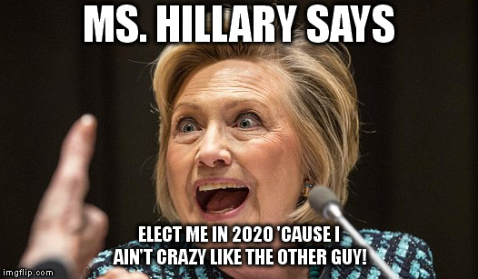 MS. HILLARY SAYS; ELECT ME IN 2020 'CAUSE I AIN'T CRAZY LIKE THE OTHER GUY! | made w/ Imgflip meme maker