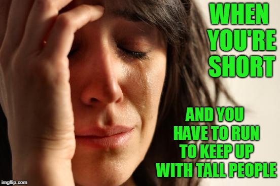 First World Problems Meme | WHEN YOU'RE SHORT AND YOU HAVE TO RUN TO KEEP UP WITH TALL PEOPLE | image tagged in memes,first world problems | made w/ Imgflip meme maker