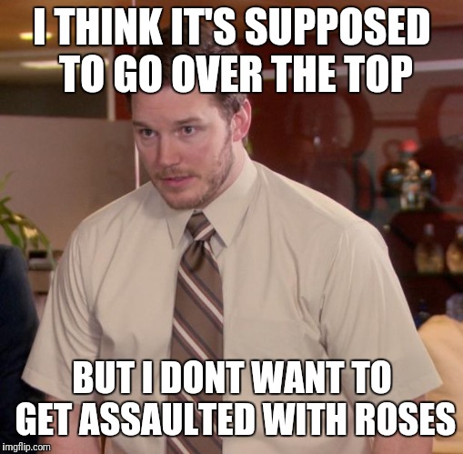 Afraid To Ask Andy Meme | I THINK IT'S SUPPOSED TO GO OVER THE TOP BUT I DONT WANT TO GET ASSAULTED WITH ROSES | image tagged in memes,afraid to ask andy | made w/ Imgflip meme maker