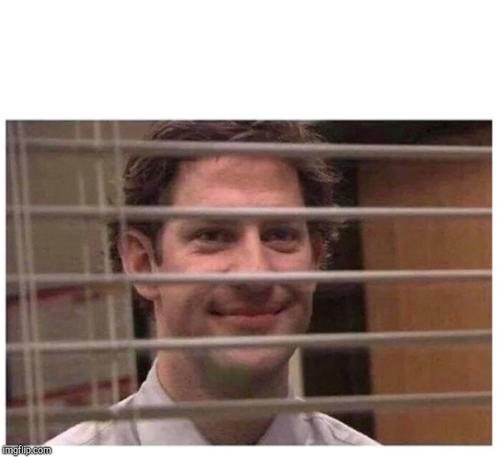 JIM FROM THE OFFICE PEEPING BLANK | image tagged in jim from the office peeping blank | made w/ Imgflip meme maker
