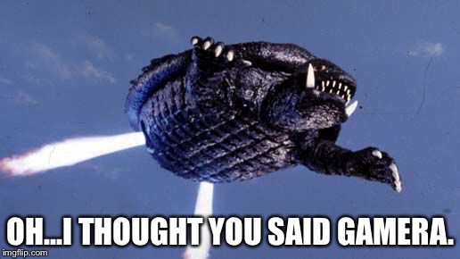 Gamera | OH...I THOUGHT YOU SAID GAMERA. | image tagged in gamera | made w/ Imgflip meme maker