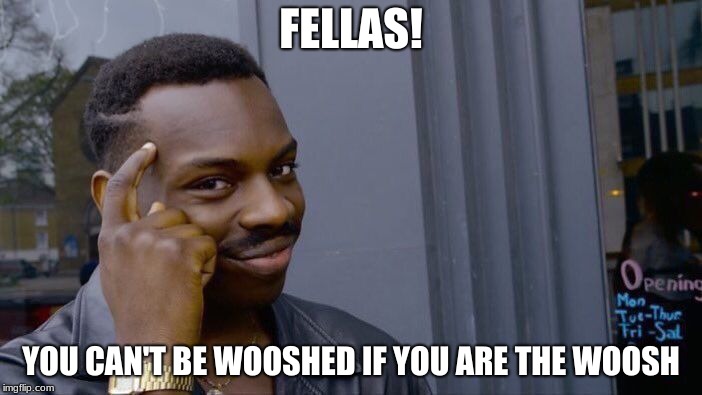 Roll Safe Think About It | FELLAS! YOU CAN'T BE WOOSHED IF YOU ARE THE WOOSH | image tagged in memes,roll safe think about it | made w/ Imgflip meme maker