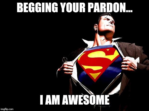 superman | BEGGING YOUR PARDON... I AM AWESOME | image tagged in superman | made w/ Imgflip meme maker
